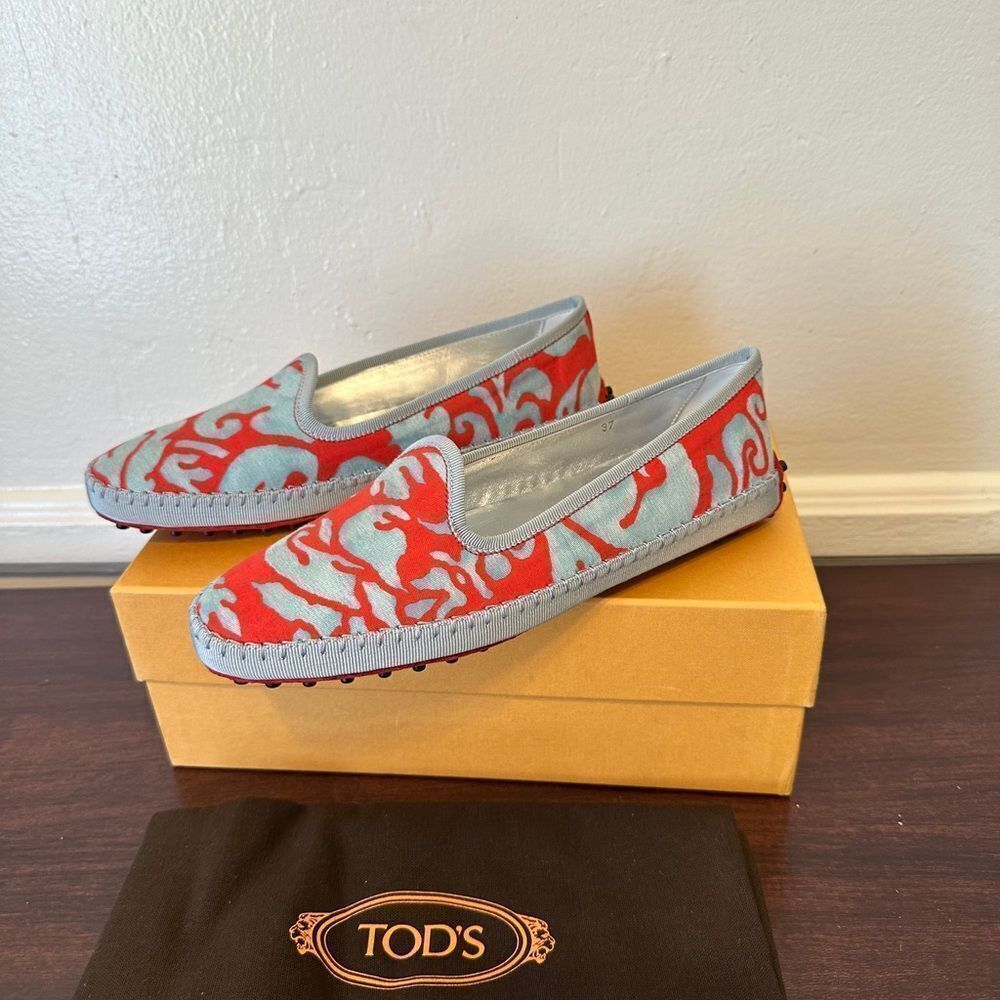 TOD’S Stylish Red and Gray Women's Pantofola loafers size 7 new - Picture 3 of 15